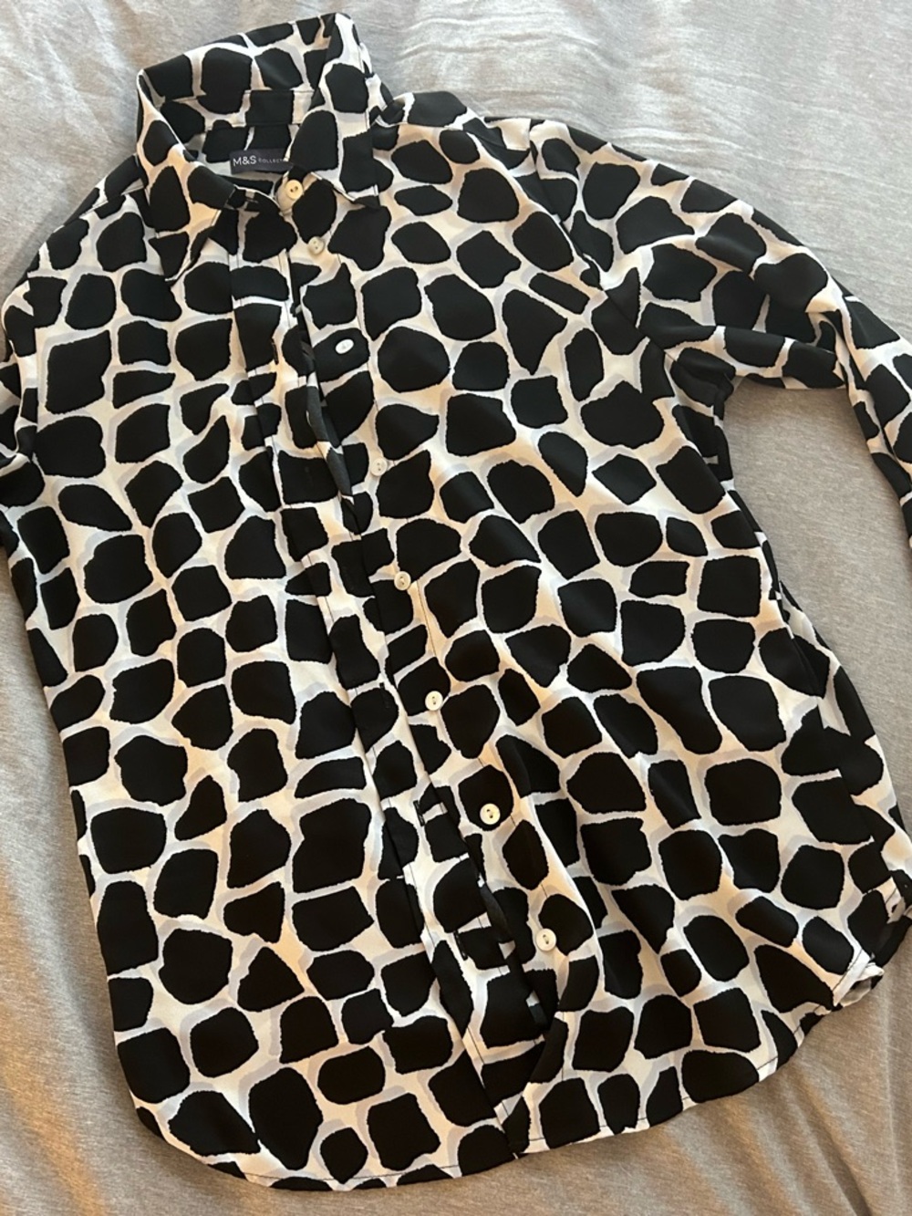 M&S Black & White Graphic Print Button-Up Shirt